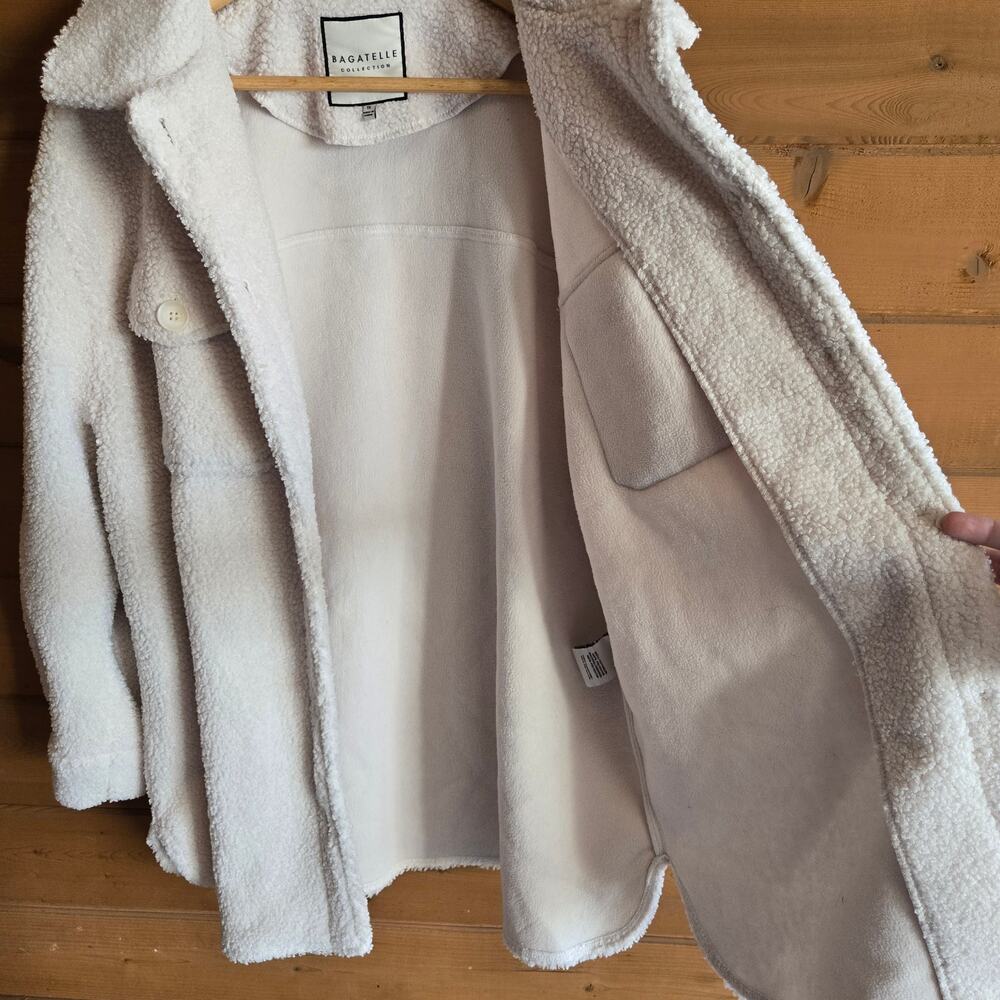 Bagatelle Oversized Faux Shearling Shacket 1X Cream Teddy Coat Button Down Fall - Picture 6 of 7